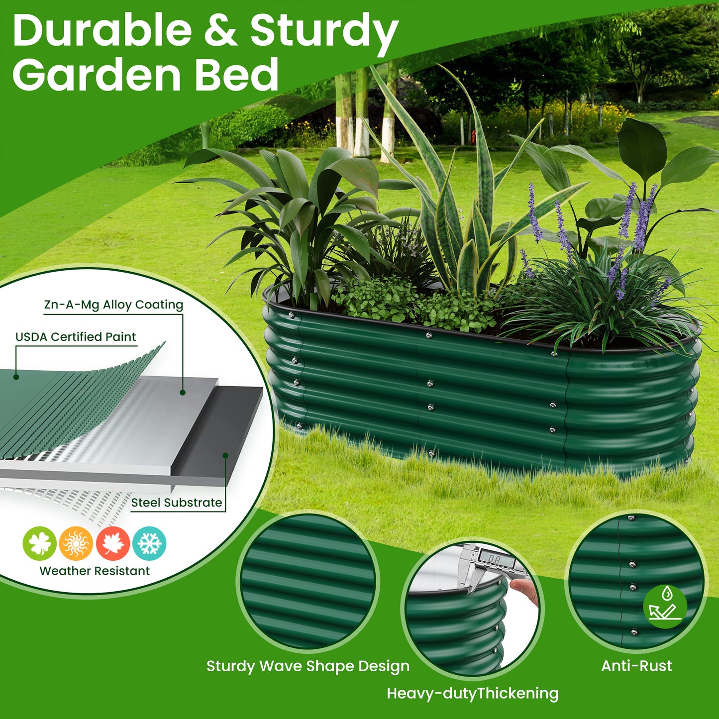 Nossta Raised Garden Bed 5x2x1.4 Ft Planter Box with Rubber Edge