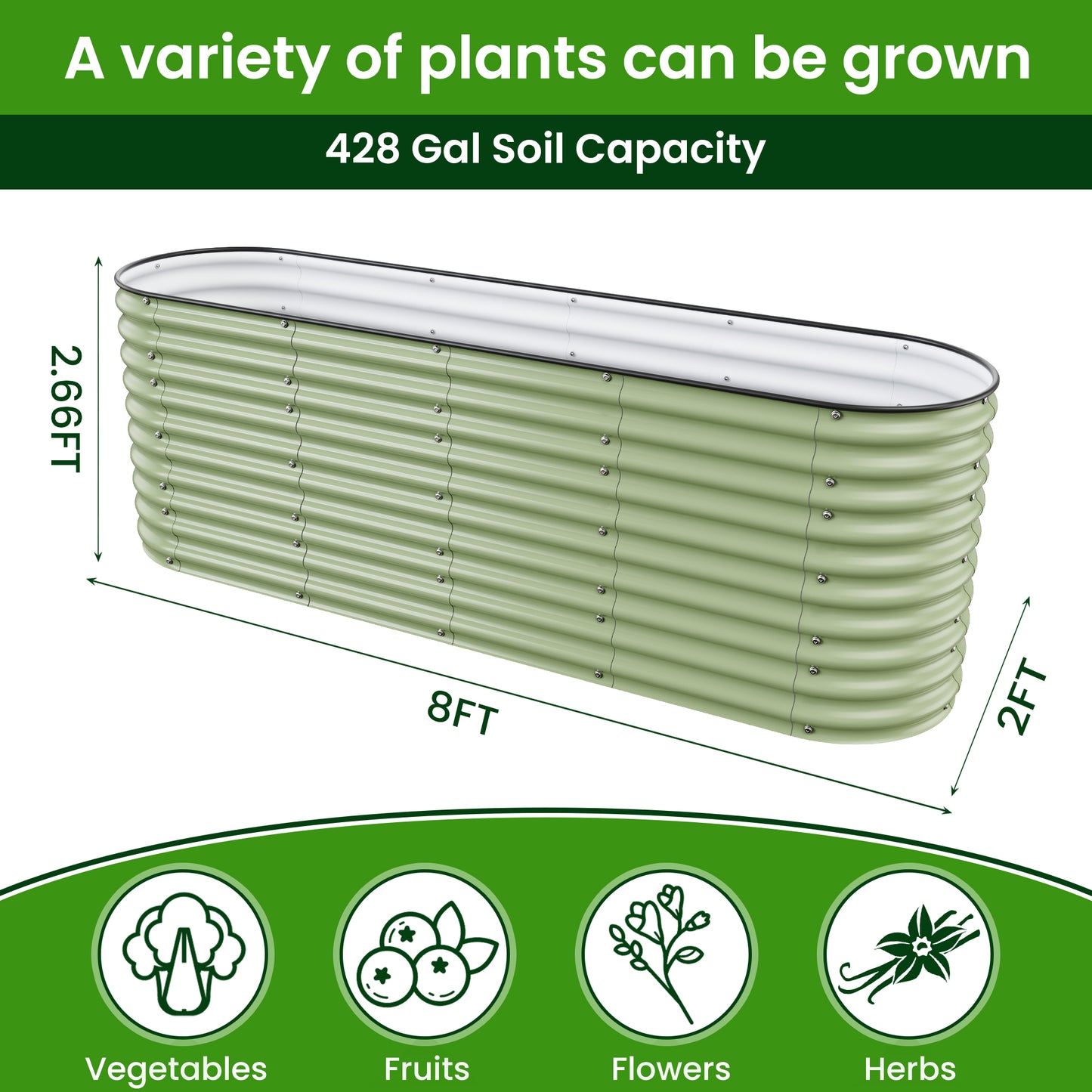 Nossta 32"Tall 8x2Ft Extra Tall Planter Box with Bracing Rods (9 In 1)