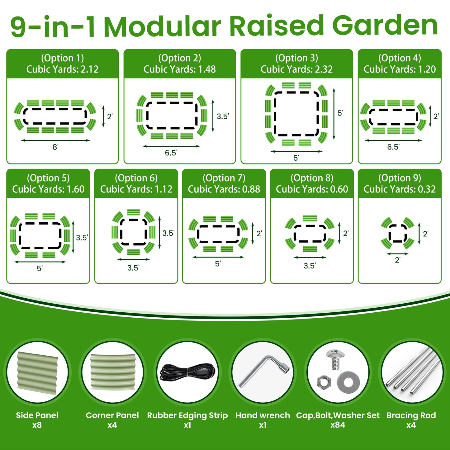 Nossta 32"Tall 8x2Ft Extra Tall Planter Box with Bracing Rods (9 In 1)