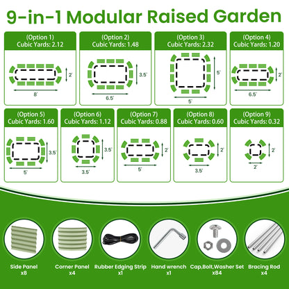 Nossta 32"Tall 8x2Ft Extra Tall Planter Box with Bracing Rods (9 In 1)