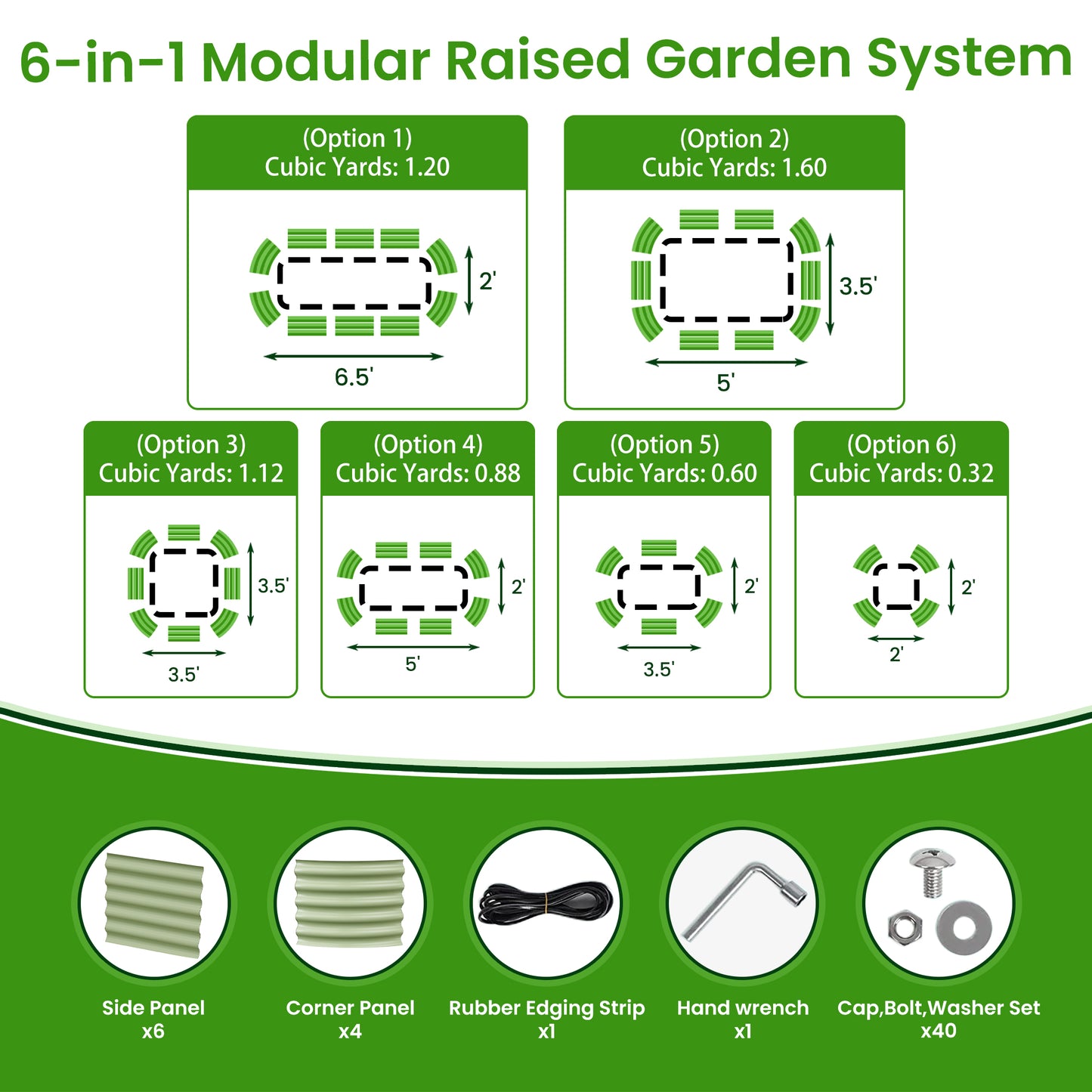 Nossta 17'' Tall 6.5X2 Galvanized Metal Raised Garden Box(6 In 1)