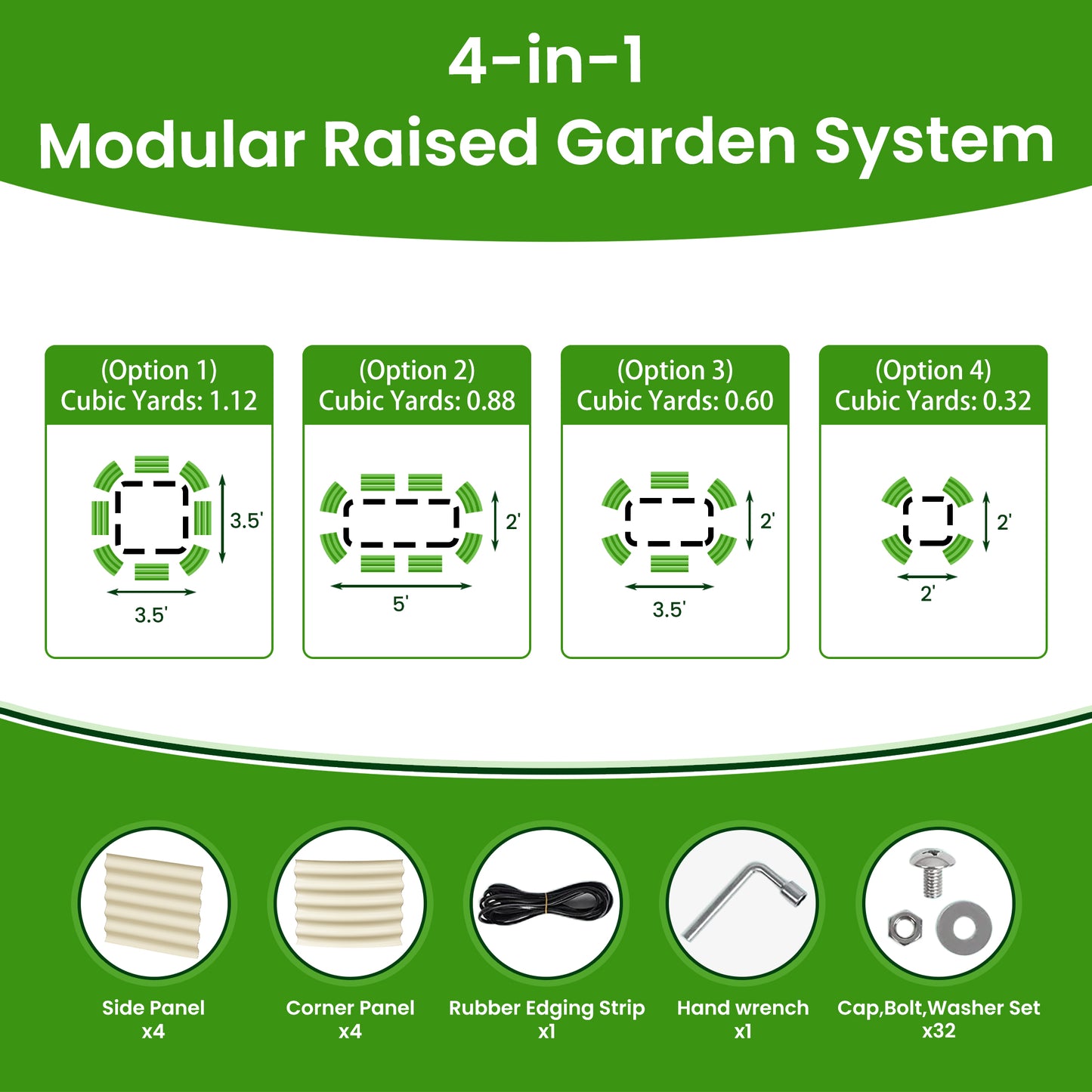 Nossta Galvanized Raised Garden Bed Outdoor with Rubber Edge