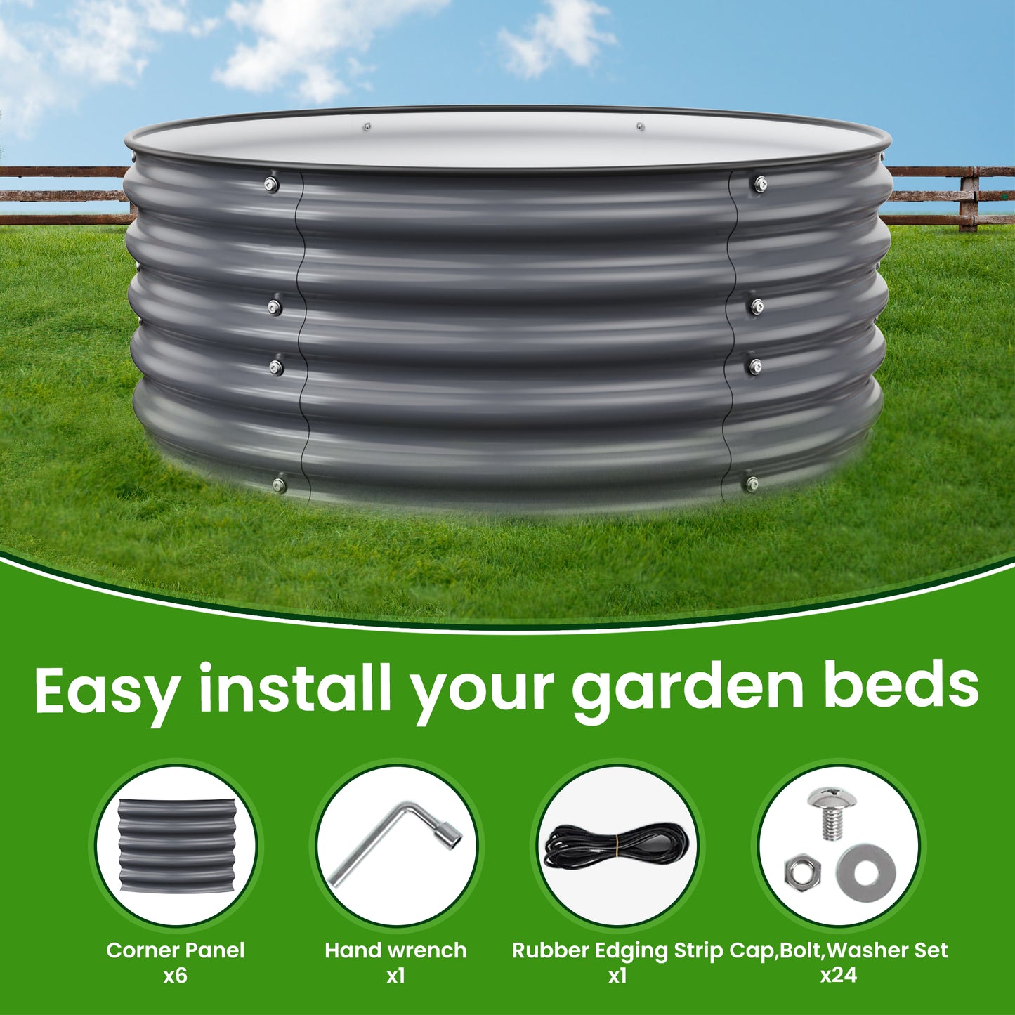 Nossta Round Galvanized Raised Garden Bed  for Gardening, Vegetables