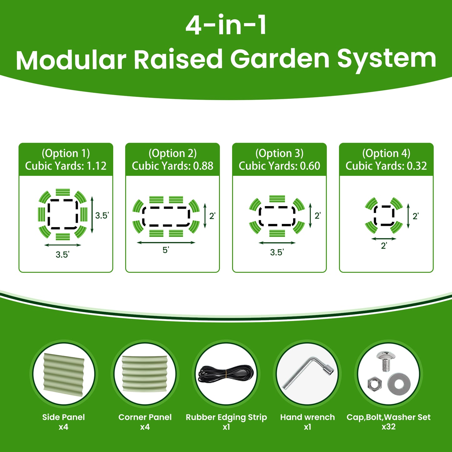 Nossta 17'' Tall 5x2Ft Modular Metal Raised Garden Beds (4 In 1)