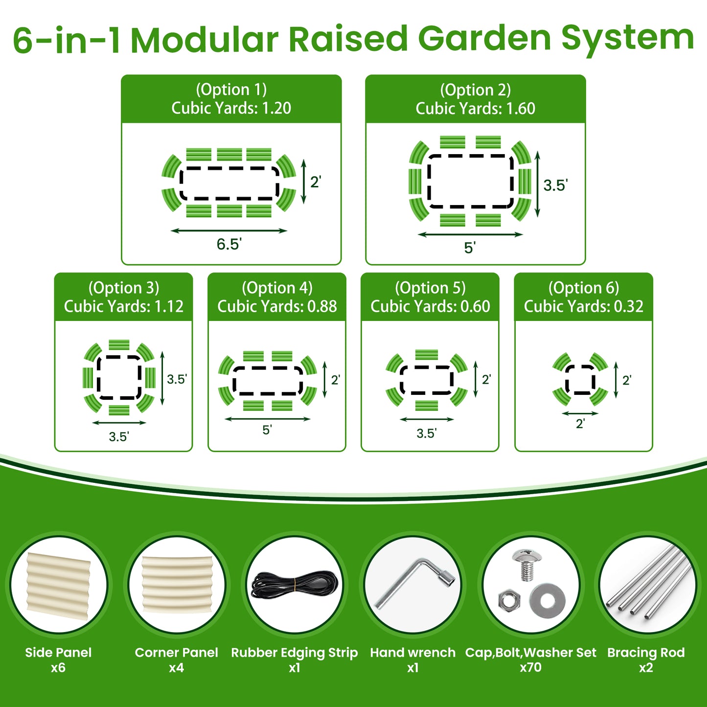 Nossta Galvanized Raised Garden Bed- 6-in-1 Metal Planter Raised Beds